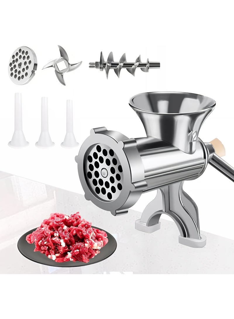 مفرمة لحم يدوية حجم كبير، سبائك الألومنيوم والفولاذ المقاوم للصدأ، مفرمة طعام متعددة الاستخدام مع أداة حشو النقانق للاستخدام المنزلي - Image 1